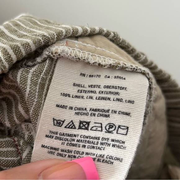 Anthropologie Green Striped Linen Pants Beach Coastal - Picture 5 of 5